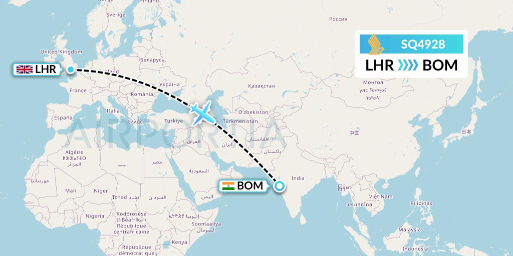 SQ4928 Singapore Airlines Flight Map: London to Mumbai