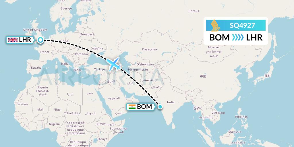 SQ4927 Singapore Airlines Flight Map: Mumbai to London