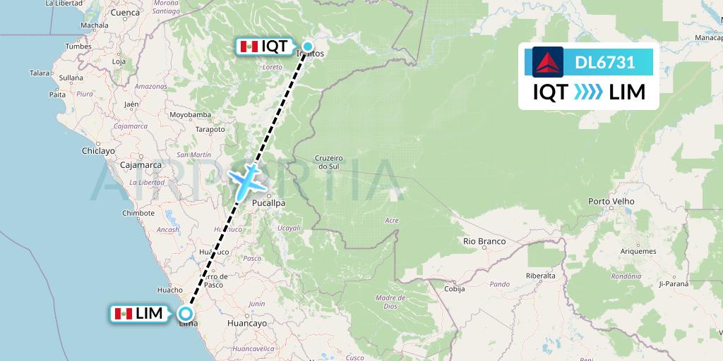 DL6731 Delta Air Lines Flight Map: Iquitos to Lima