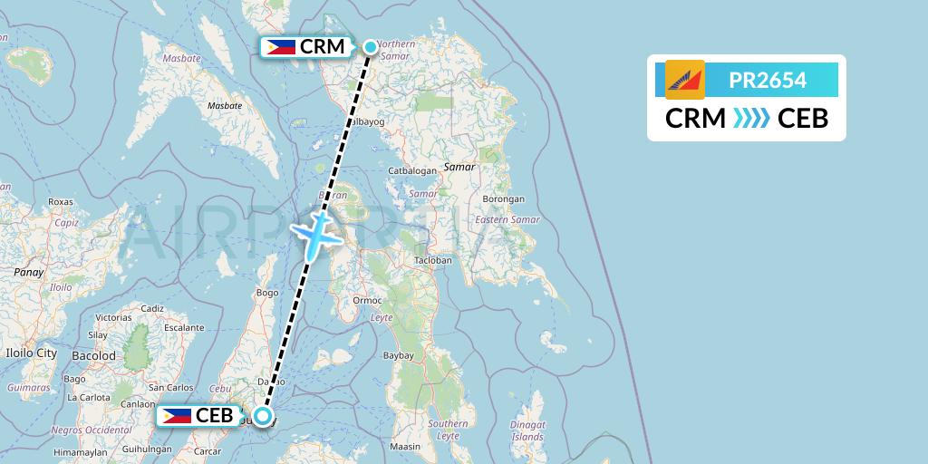 PR2654 Philippine Airlines Flight Map: Catarman to Cebu