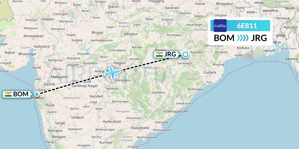 6E811 IndiGo Airlines Flight Map: Mumbai to Ranchi