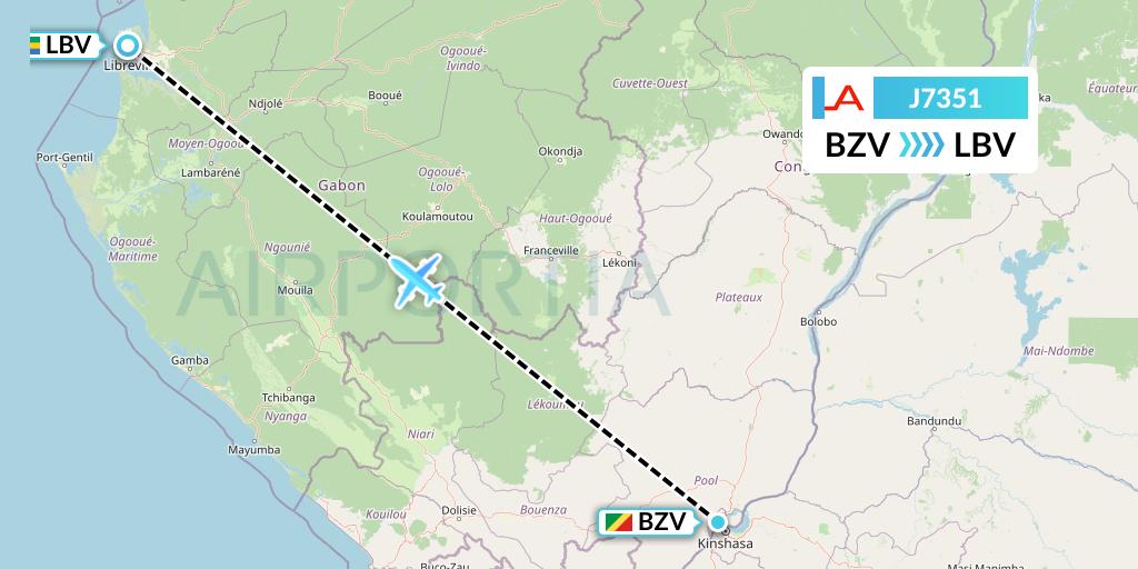 J7351 Afrijet Business Services Flight Map: Brazzaville to Libreville