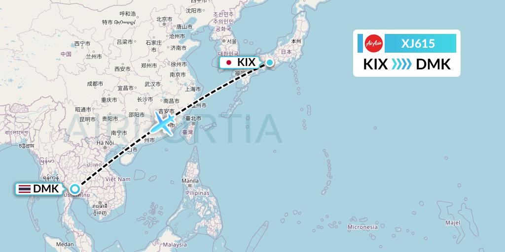 XJ615 Thai AirAsia X Flight Map: Osaka to Bangkok