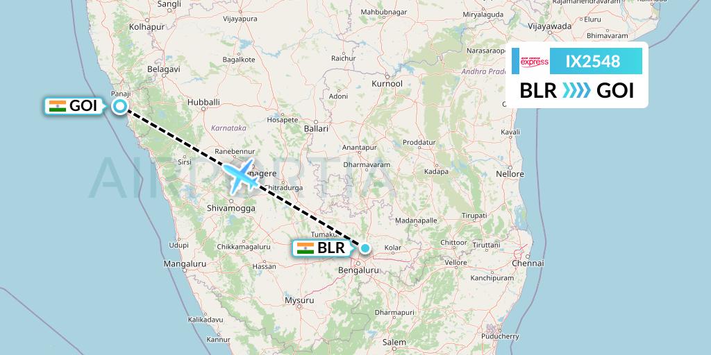 IX2548 Air India Express Flight Map: Bangalore to Goa