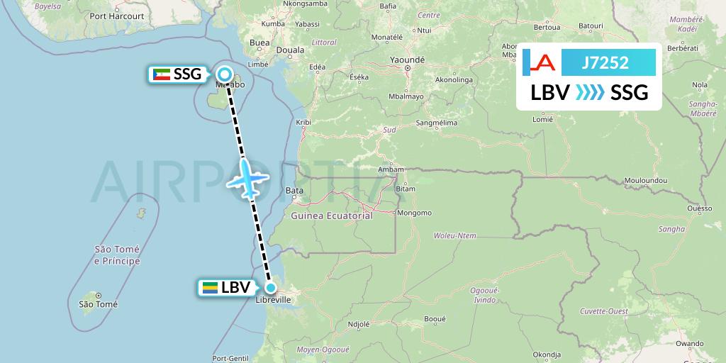 J7252 Afrijet Business Services Flight Map: Libreville to Malabo