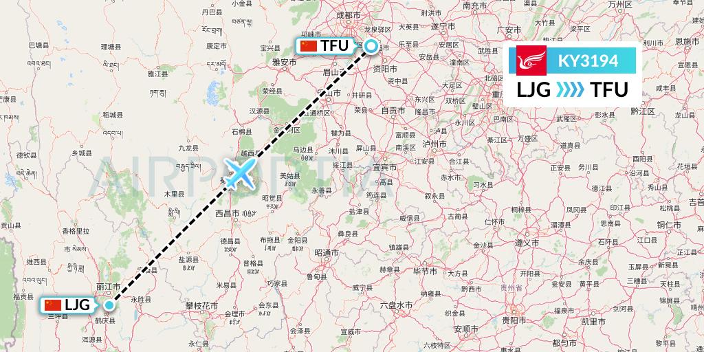 KY3194 Kunming Airlines Flight Map: Lijiang to Chengdu
