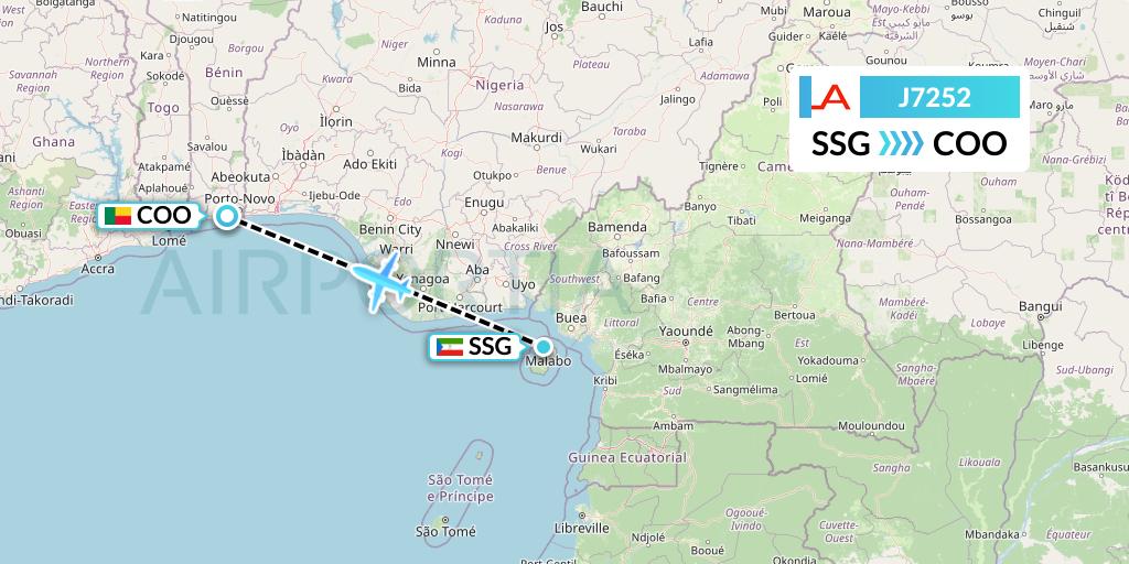 J7252 Afrijet Business Services Flight Map: Malabo to Cotonou