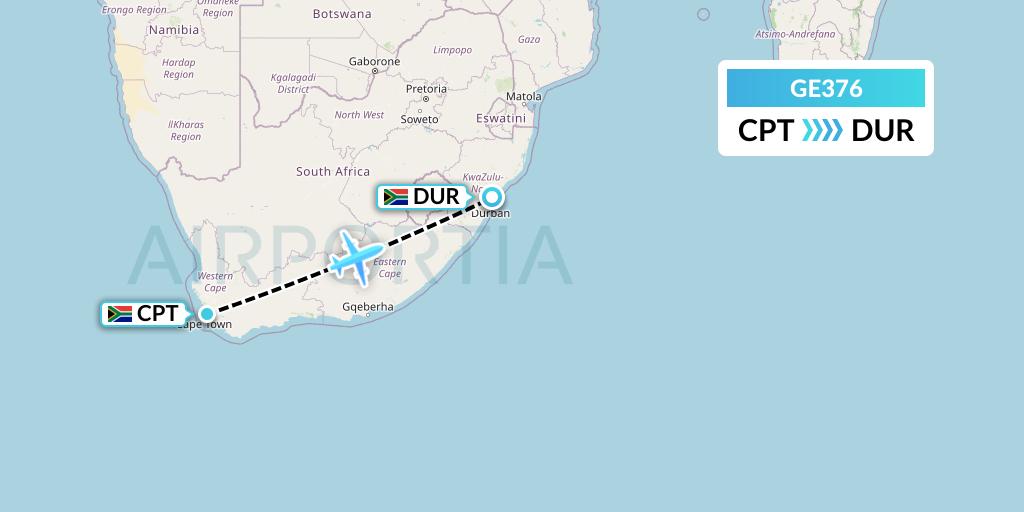 GE376 Global Aviation Operations Flight Map: Cape Town to Durban