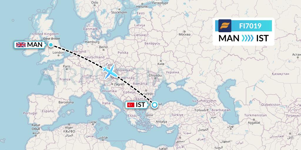 FI7019 Icelandair Flight Map: Manchester to Istanbul