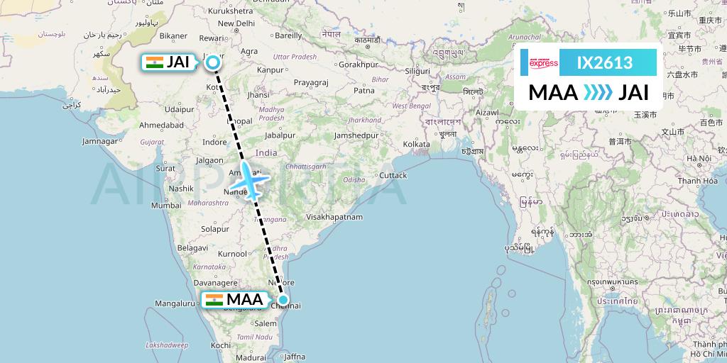IX2613 Air India Express Flight Map: Chennai to Jaipur