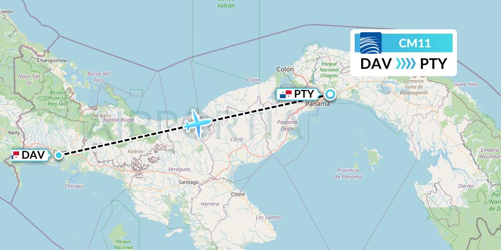 CM11 Copa Airlines Flight Map: David to Panama City