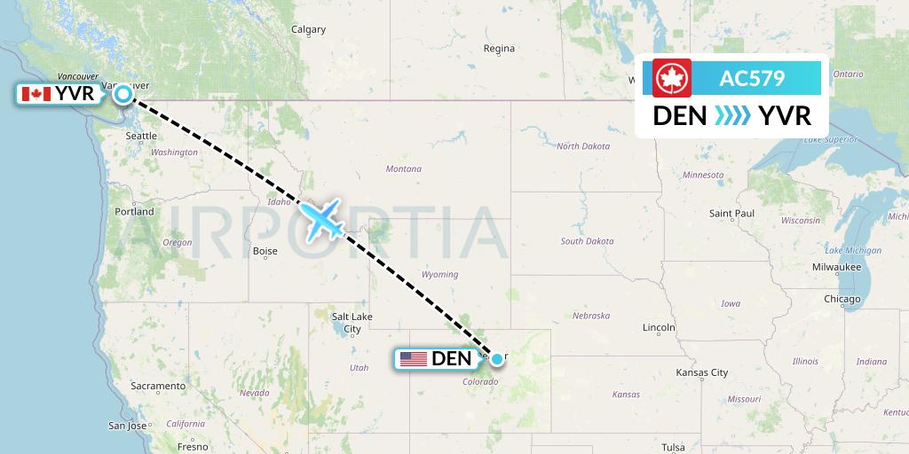 AC579 Air Canada Flight Map: Denver to Vancouver