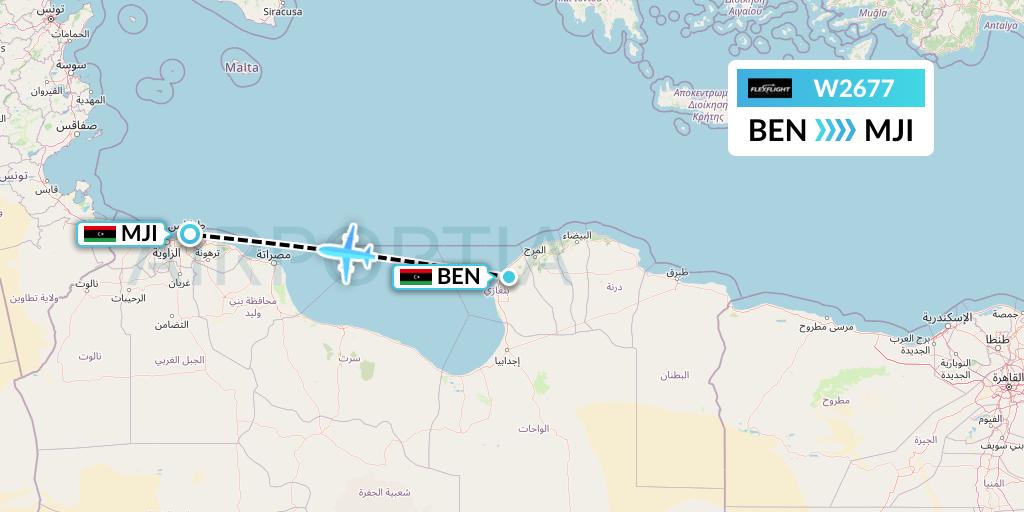 W2677 Flex Flight Flight Map: Benghazi to Tripoli