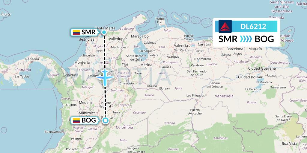 DL6212 Delta Air Lines Flight Map: Santa Marta to Bogota