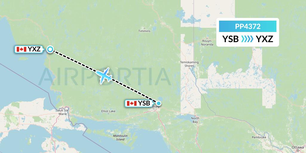 PP4372 Jet Aviation Business Jets Flight Map: Sudbury to Wawa