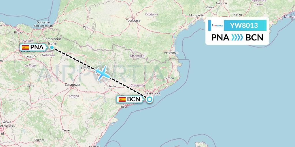 YW8013 Air Nostrum Flight Map: Pamplona to Barcelona