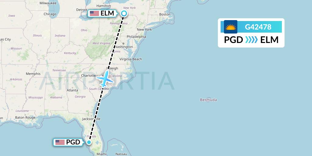 G42478 Allegiant Air Flight Map: Punta Gorda to Elmira