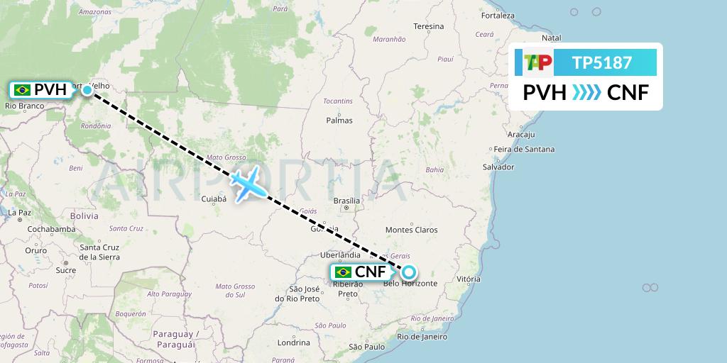TP5187 TAP Portugal Flight Map: Porto Velho to Belo Horizonte