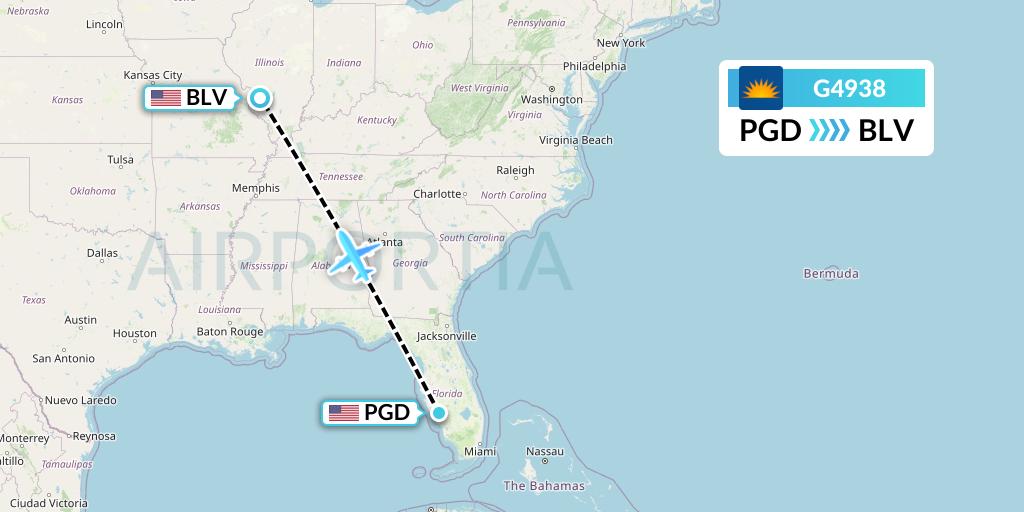 G4938 Allegiant Air Flight Map: Punta Gorda to Belleville