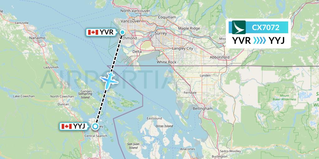 CX7072 Cathay Pacific Flight Map: Vancouver to Victoria