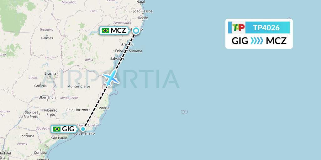 TP4026 TAP Portugal Flight Map: Rio de Janeiro to Maceio