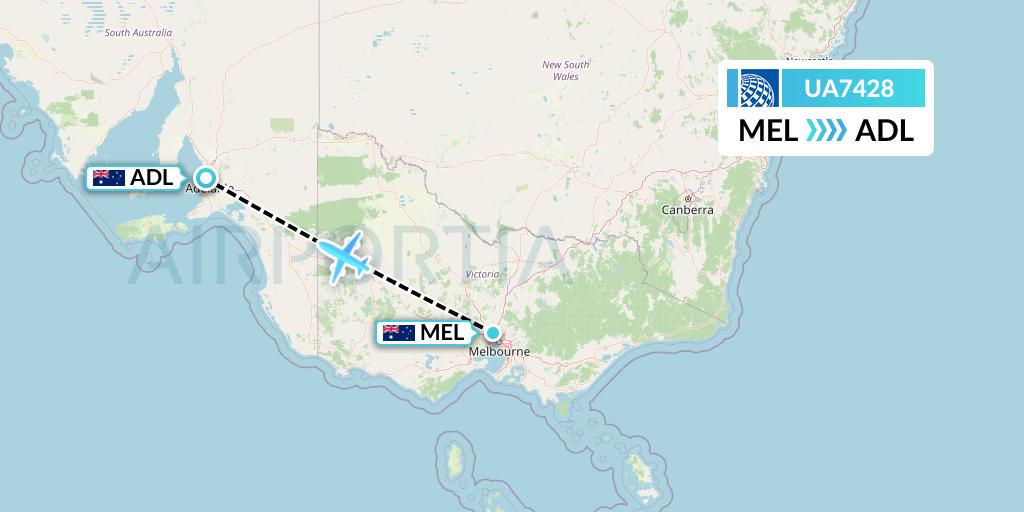 UA7428 United Airlines Flight Map: Melbourne to Adelaide
