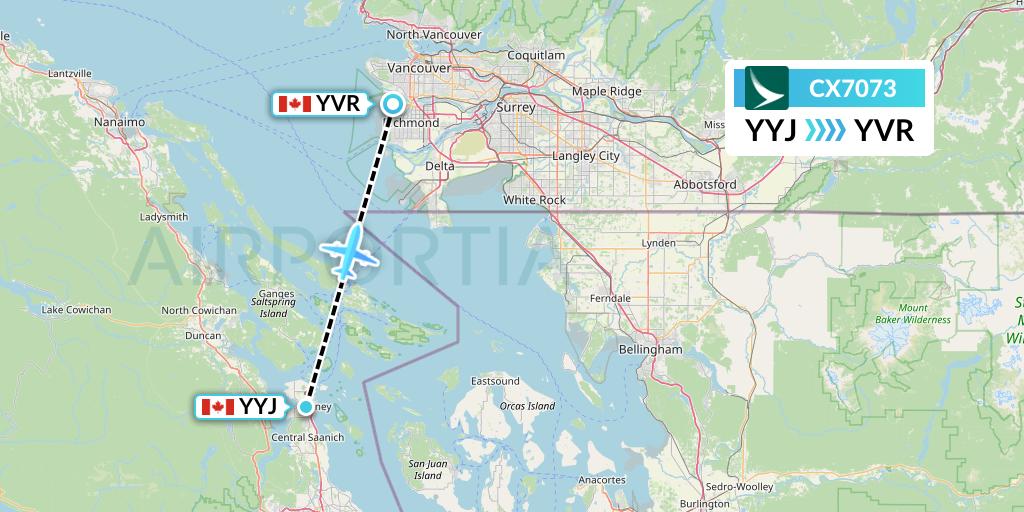 CX7073 Cathay Pacific Flight Map: Victoria to Vancouver