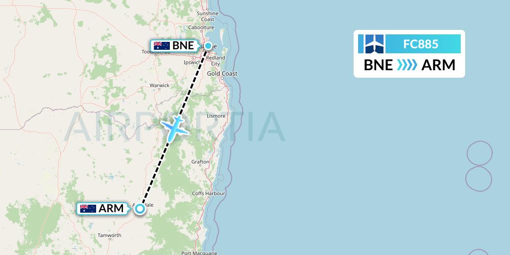FC885 Fly Corporate Flight Map: Brisbane to Armidale