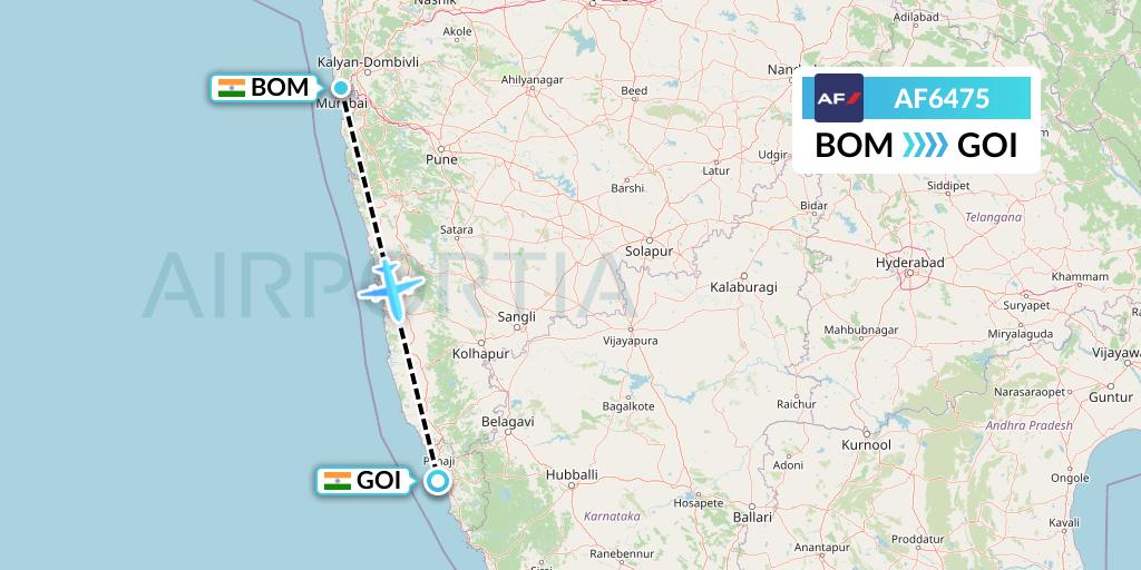 AF6475 Air France Flight Map: Mumbai to Goa