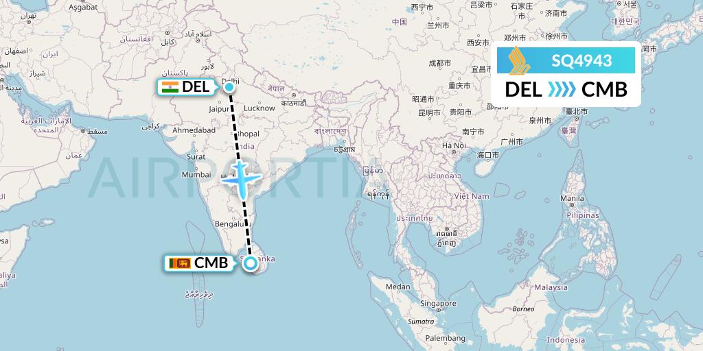 SQ4943 Singapore Airlines Flight Map: Delhi to Colombo