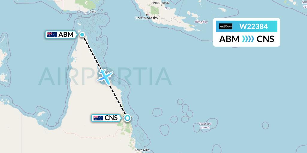 W22384 Flex Flight Flight Map: Bamaga to Cairns