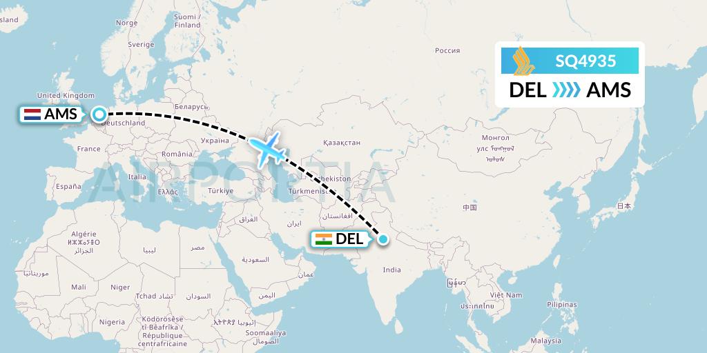 SQ4935 Singapore Airlines Flight Map: Delhi to Amsterdam