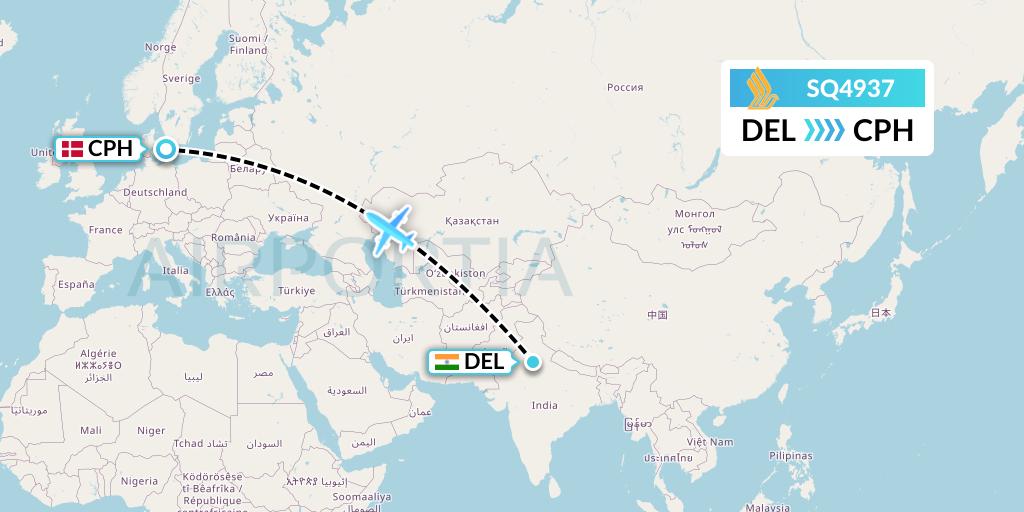SQ4937 Singapore Airlines Flight Map: Delhi to Copenhagen
