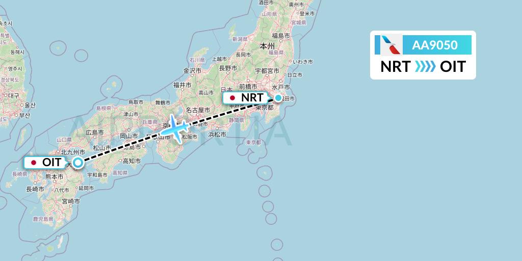 AA9050 American Airlines Flight Map: Tokyo to Oita