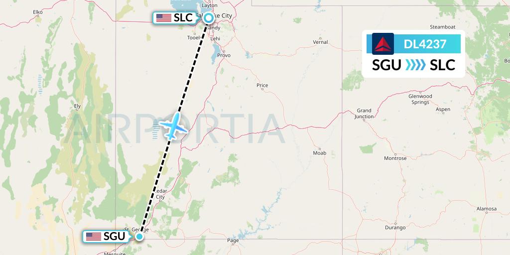DL4237 Delta Air Lines Flight Map: St. George to Salt Lake City