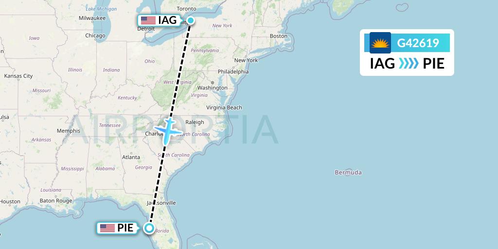 G42619 Allegiant Air Flight Map: Niagara Falls to St. Petersburg