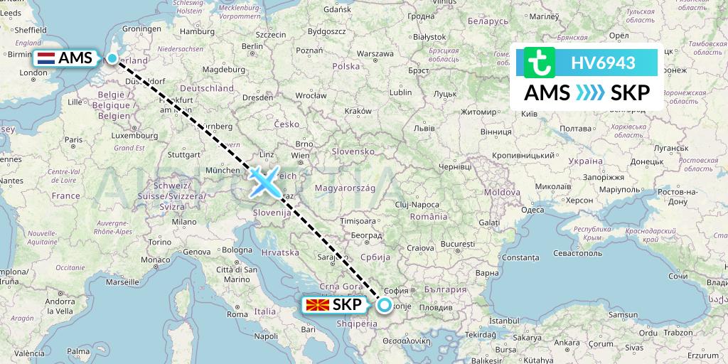 HV6943 Transavia Flight Map: Amsterdam to Skopje