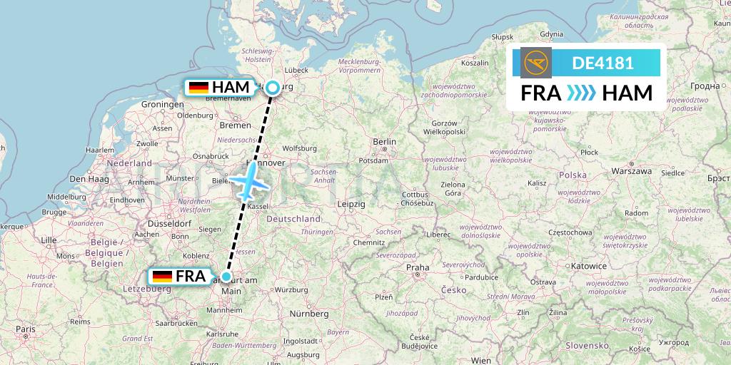 DE4181 Condor Flight Map: Frankfurt to Hamburg