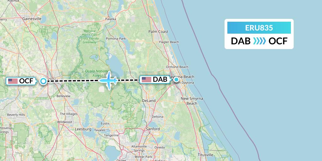 ERU835 Embry-riddle Aeronautical University Flight Map: Daytona Beach to Ocala