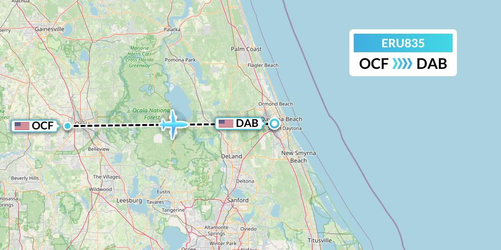 ERU835 Embry-riddle Aeronautical University Flight Map: Ocala to Daytona Beach
