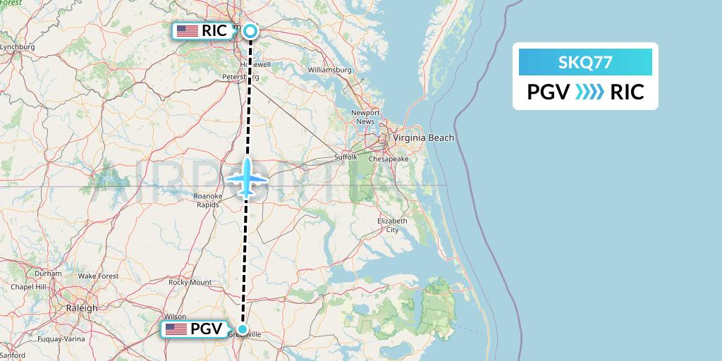 SKQ77 Labcorp Flight Map: Greenville to Richmond