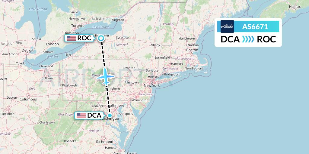 AS6671 Alaska Airlines Flight Map: Washington to Rochester
