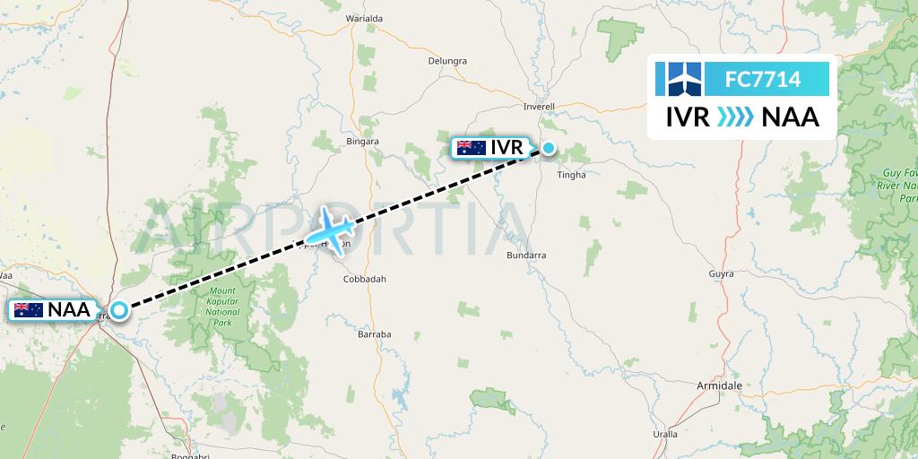 FC7714 Fly Corporate Flight Map: Australia to Narrabri