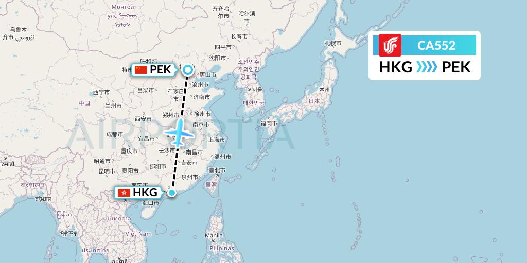 CA552 Air China Flight Map: Hong Kong to Beijing