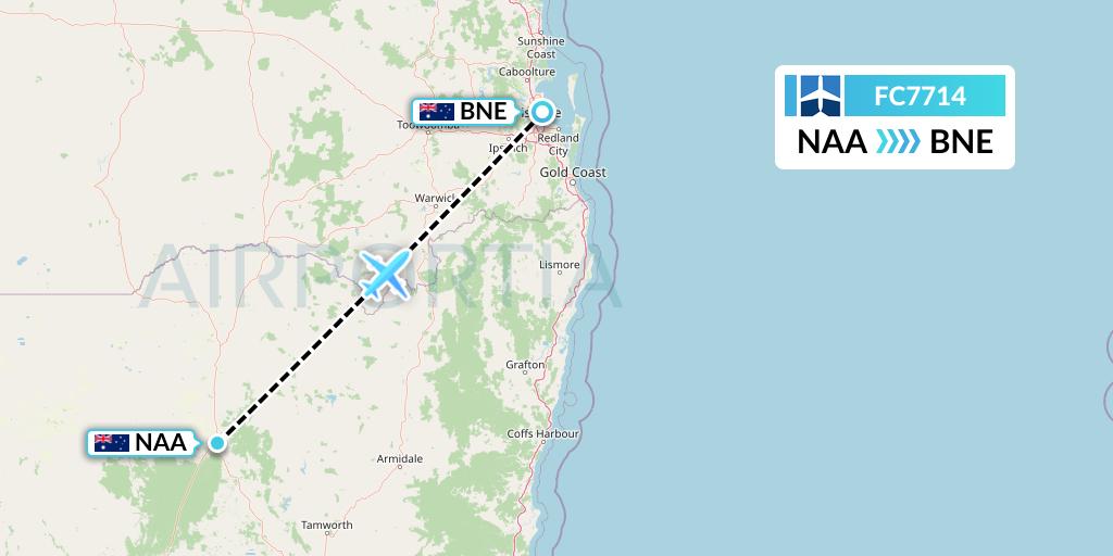 FC7714 Fly Corporate Flight Map: Narrabri to Brisbane