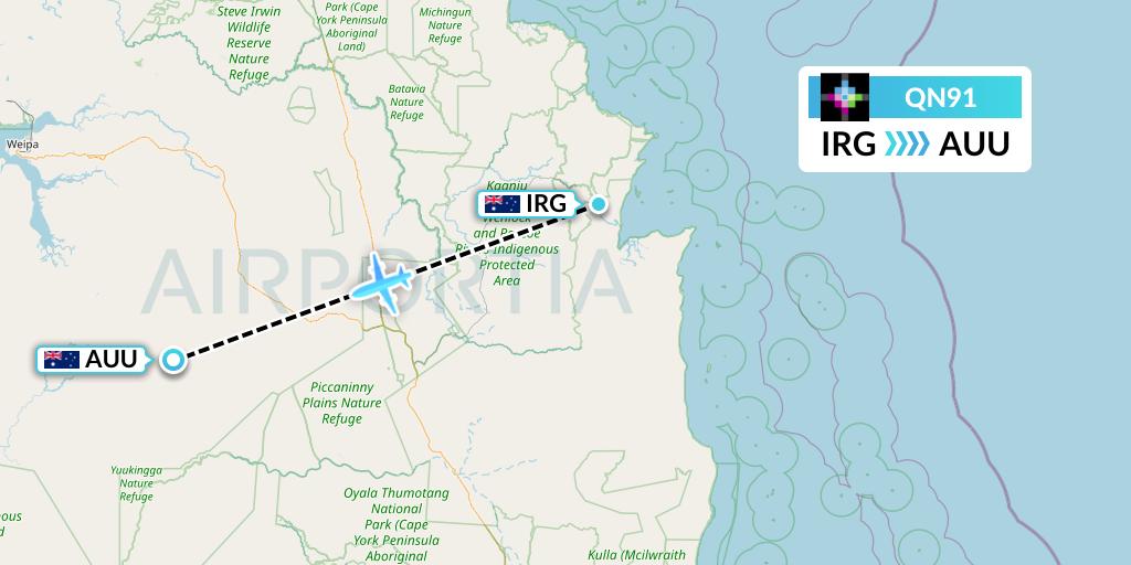 QN91 Skytrans Flight Map: Australia to Aurukun