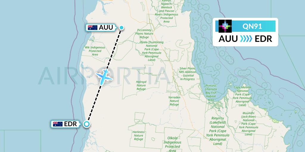 QN91 Skytrans Flight Map: Aurukun to Australia