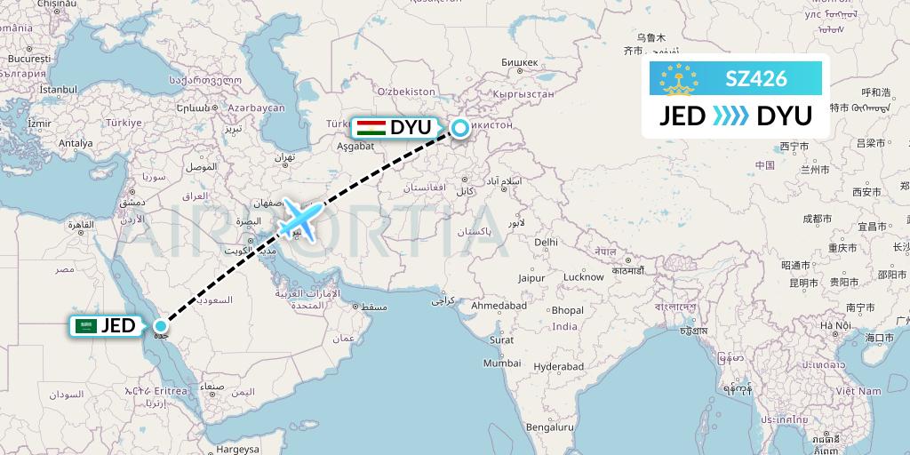 SZ426 Somon Air Flight Map: Jeddah to Dushanbe