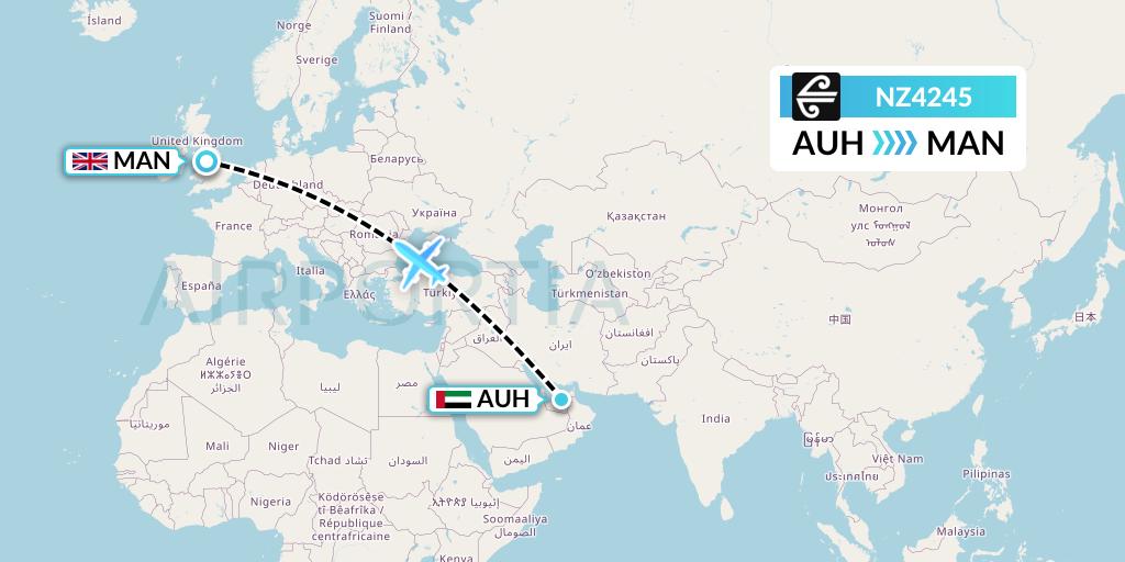 NZ4245 Air New Zealand Flight Map: Abu Dhabi to Manchester