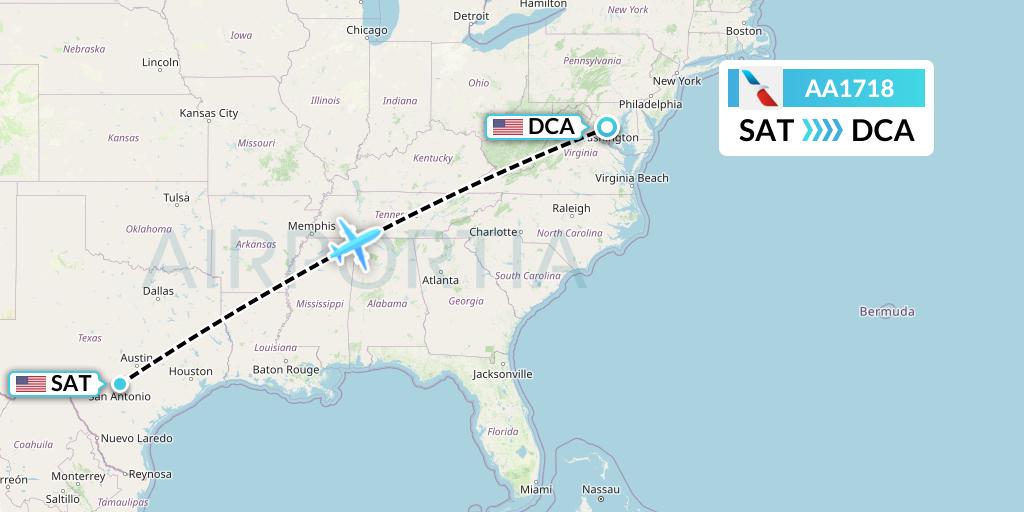 AA1718 American Airlines Flight Map: San Antonio to Washington
